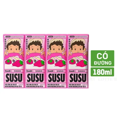 Lốc 4 Hộp Thức Uống Sữa Trái Cây Vinamilk Hương Marshmallow Dâu 180ml