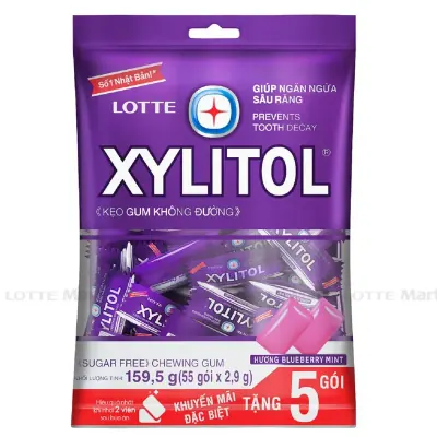 Kẹo Gum Không Đường Lotte Xylitol Hương Blueberry Mint Túi 159.5g