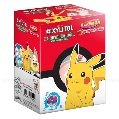 Kẹo Gum Không Đường Lotte Xylitol Pokemon Hương Dâu Hộp 3g (Giao Mẫu Ngẫu Nhiên)