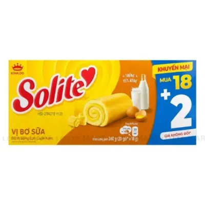 Bánh Bông Lan Cuộn Kem SOLITE Vị Bơ Sữa 360g