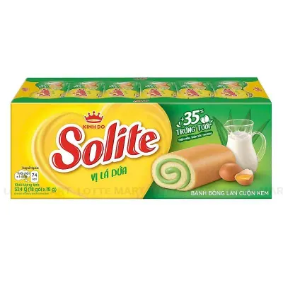 Bánh Bông Lan Cuộn Kem SOLITE Vị Lá Dứa Hộp 324g