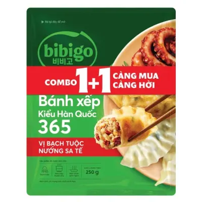 Lô 1+1 Bánh Xếp Mandu bibigo 365 Bạch Tuộc Sa Tế Gói 250g