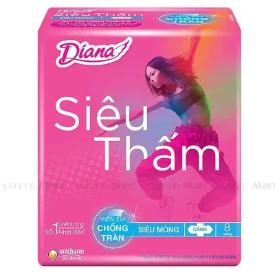 Băng Vệ Sinh Diana Siêu Thấm Siêu Mỏng Cánh 23cm Gói 8 Miếng