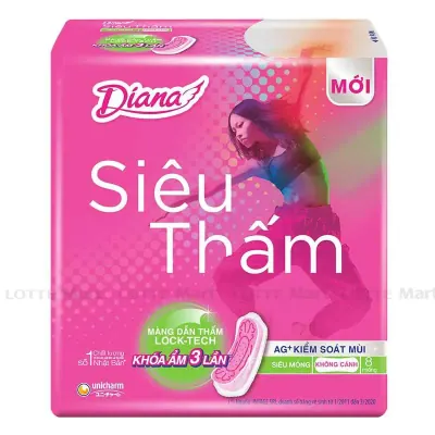 Băng Vệ Sinh Diana Siêu Thấm Siêu Mỏng Không Cánh 23cm Gói 8 Miếng