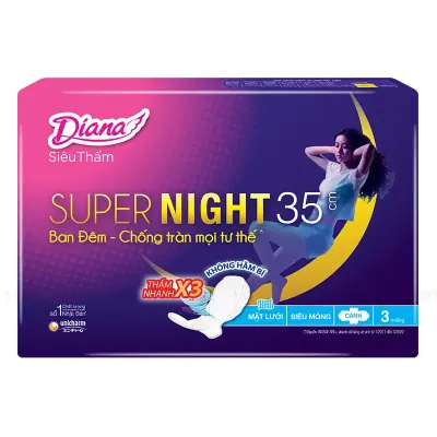 Băng Vệ Sinh Diana Ban Đêm Có Cánh 35cm Gói 3 Miếng