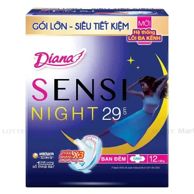 Băng Vệ Sinh Diana Sensi Night Ban Đêm Có Cánh 29cm Gói 12 Miếng