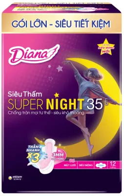 Băng Vệ Sinh Diana Sensi Night Ban Đêm Có Cánh 35cm Gói 12 Miếng