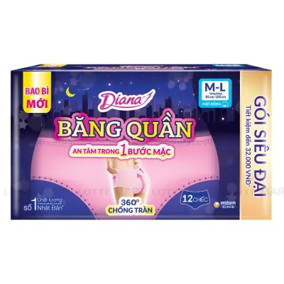 Băng Vệ Sinh Diana Dạng Quần Ban Đêm Size M-L Bịch 12 Chiếc