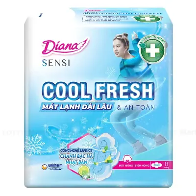 Băng Vệ Sinh Diana Sensi Cool Fresh Siêu Mỏng Cánh 23cm Gói 8 Miếng