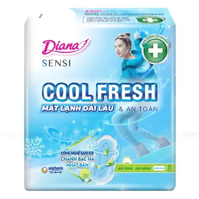Băng Vệ Sinh Diana Sensi Cool Fresh Siêu Mỏng Không Cánh 23cm Gói 8 Miếng
