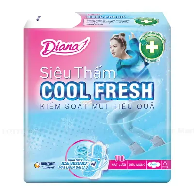 Băng Vệ Sinh Diana Cool Fresh Siêu Mỏng Cánh 23cm Gói 8 Miếng