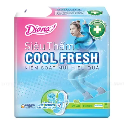Băng Vệ Sinh Diana Cool Fresh Siêu Mỏng Không Cánh 23cm Gói 8 Miếng