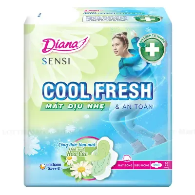 Băng Vệ Sinh Diana Sensi Cool Fresh Mát Dịu Siêu Mỏng Cánh 23cm Gói 8 Miếng
