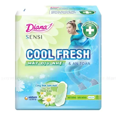 Băng Vệ Sinh Diana Sensi Cool Fresh Mát Dịu Siêu Mỏng Không Cánh 23cm Gói 8 Miếng