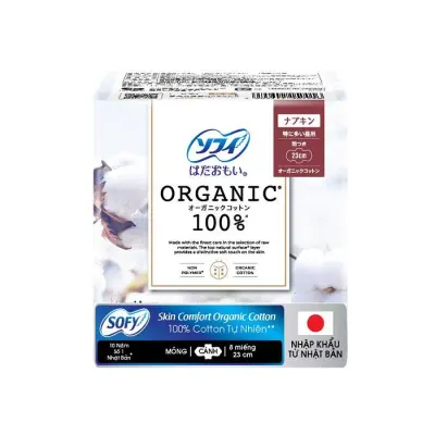 Băng Vệ Sinh Sofy Organic Cotton Siêu Mỏng Cánh 23cm Gói 8 Miếng
