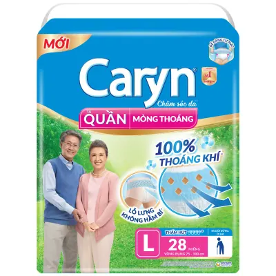 Tã Quần Người Lớn Caryn Mỏng Nhẹ Size L Gói 28 Miếng (Vòng Bụng 75-100cm)