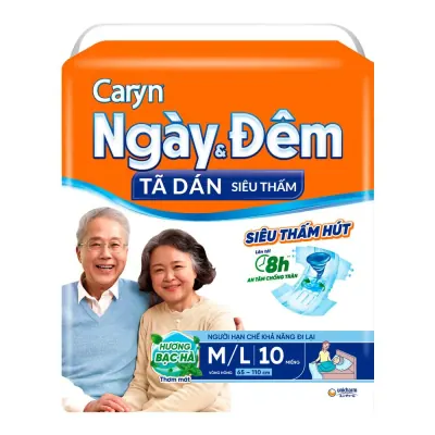 Tã Dán Caryn Siêu Thấm Ngày & Đêm M/l 10 Miếng