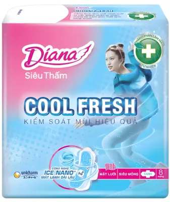Băng Vệ Sinh Diana Siêu Thấm Cool Fresh Siêu Mỏng Cánh 8M