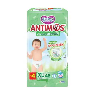 Tã Quần Bobby Antimos Xua Muỗi Size XL 48 Miếng (Cho Bé Từ 12-17kg)