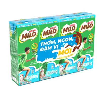 Thực Phẩm Bổ Sung Sữa Milo Ít Đường Lốc 4x180ml