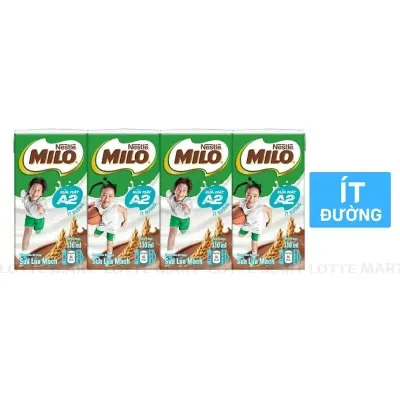 Lốc 4 Hộp Sữa Lúa Mạch Nestle Milo A2 Ít Đường 110ml