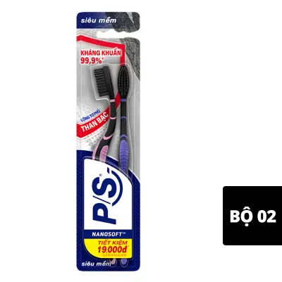 Bộ 2 Bàn Chải Đánh Răng Than Hoạt Tính P/S Charcoal (Giao Màu Ngẫu Nhiên)