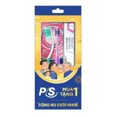 Bộ 2 Bàn Chải Đánh Răng P/S 4D Chăm Sóc Nướu + 1 Kem Đánh Răng 30g