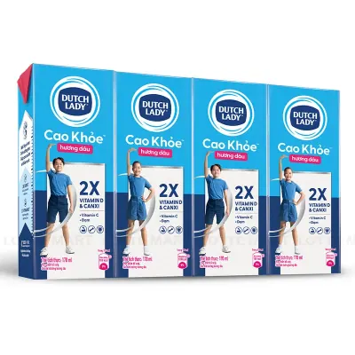 Sữa Tươi Tiệt Trùng Cô Gái Hà Lan Dutch Lady Cao Khỏe Dâu 170ml (Lốc 4 Hộp)