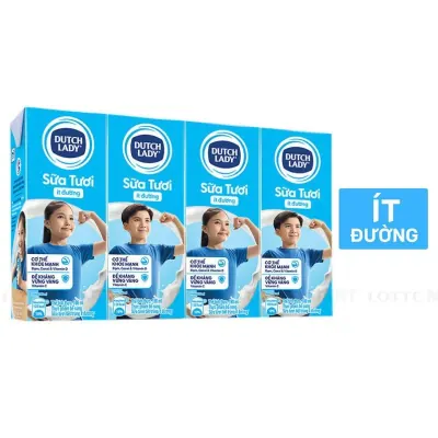 Lốc 4 Hộp Sữa Tươi Tiệt Trùng Cô Gái Hà Lan Ít Đường 180ml