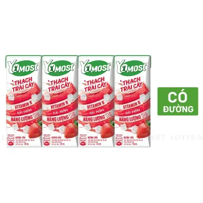 Lốc 4 Hộp Sữa Chua Uống Tiệt Trùng Yomost Thạch Trái Cây Hương Dâu 180ml