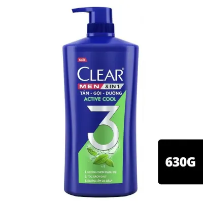 Dầu Gội Dành Cho Nam Clear Men 3in1 Tắm, Gội, Dưỡng Active Cool Chai 630g