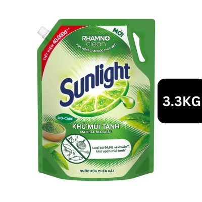 Nước Rửa Chén Bát Sunlight Trà Xanh Khử Mùi Tanh Túi 3.4kg