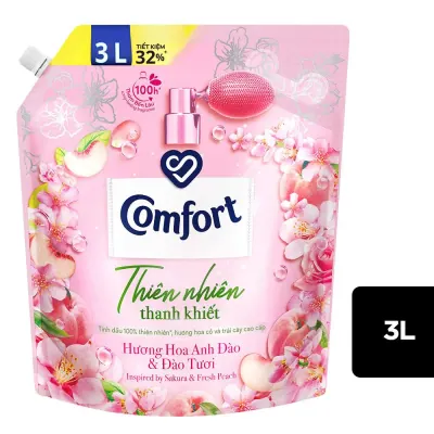 Nước Xả Comfort Thiên Nhiên Thanh Khiết Anh Đào & Đào Tươi Túi 3L