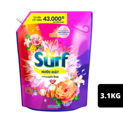 Nước Giặt Surf Nước Hoa Hương Phấn Cho Máy Giặt Cửa Trên Túi 3.1kg
