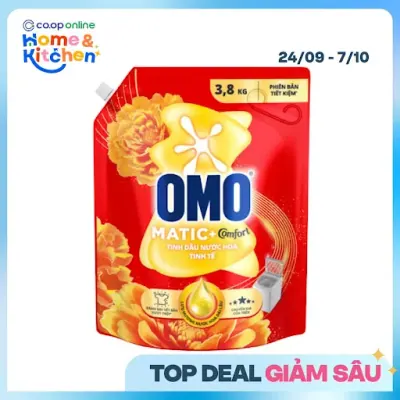 Nước Giặt OMO Matic Tinh Dầu Thơm Cho Máy Giặt Cửa Trên Túi 3.8kg