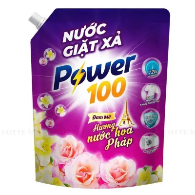 Nước Giặt Xả Power100 Hương Nước Hoa Pháp Đam Mê Cho Máy Giặt Cửa Trước và Cửa Trên Túi 3.2kg