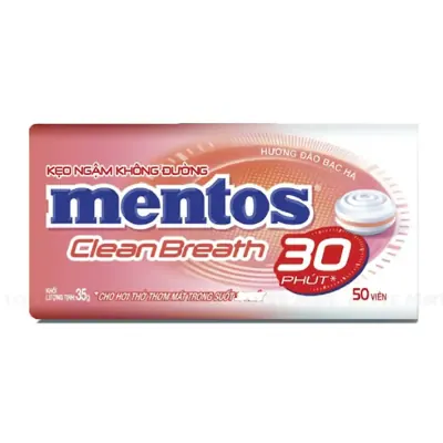 Kẹo Ngậm Không Đường Mentos Hương Đào Bạc Hà Hộp 35g