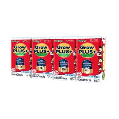 Sản Phẩm Dinh Dưỡng Pha Sẵn Grow Plus+ Đỏ Ít Đường 4x110ml