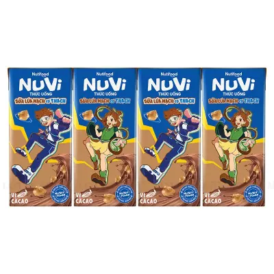 Lốc 4 Hộp Thức Uống Sữa Lúa Mạch Cacao Có Thạch Nuvi 170ml