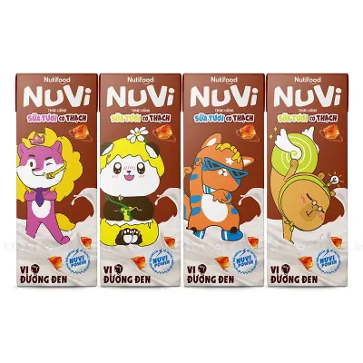 Lốc 4 Hộp Sữa Tươi Tiệt Trùng Nuvi Đường Đen Có Thạch 170ml