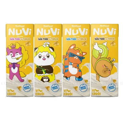 Lốc 4 Hộp Sữa Tươi Tiệt Trùng Vị Chuối Có Thạch Nuvi 170ml