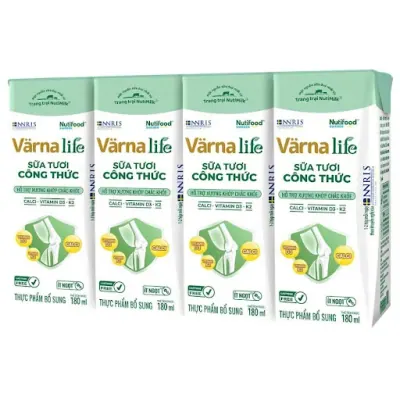 Thực Phẩm Bổ Sung Sữa Tươi Công Thức Varna Life Ít Ngọt Hộp Giấy 4x180ml