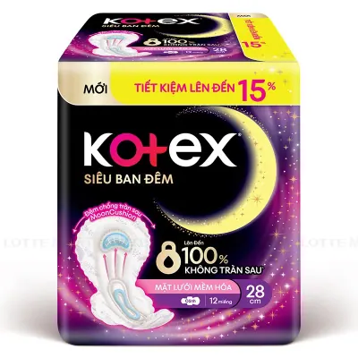 Băng Vệ Sinh Kotex Siêu Ban Đêm Dày Cánh 28cm Gói 12 Miếng
