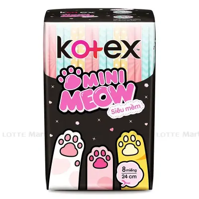 Băng Vệ Sinh Kotex Mini Meow Mỏng Cánh 24cm Gói 8 Miếng (Họa Tiết Ngẫu Nhiên)
