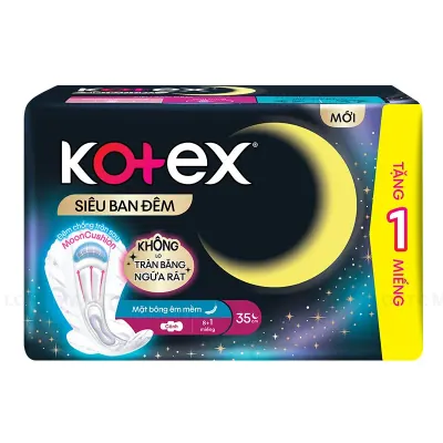 Băng Vệ Sinh Siêu Ban Đêm Kotex Mỏng Cánh 35cm Gói 8 Miếng