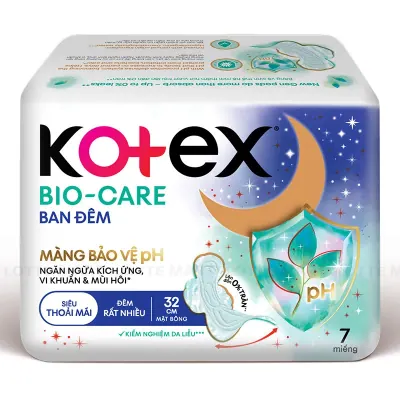 Băng Vệ Sinh Kotex Biocare Ban Đêm Siêu Mỏng Cánh 32cm Gói 7 Miếng