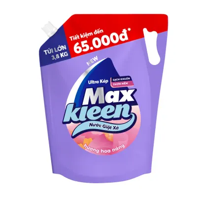 Nước Giặt Xả Maxkleen Hương Hoa Nắng Cho Máy Giặt Cửa Trước và Cửa Trên Túi 3.8kg