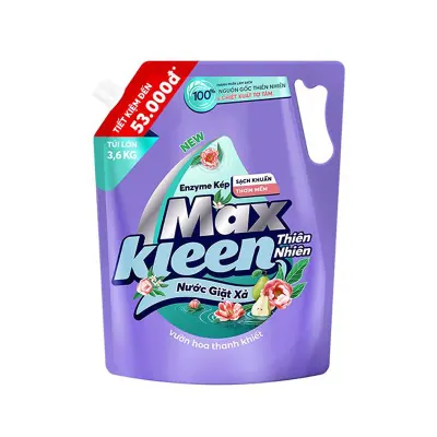 Nước Giặt Xả Maxkleen Thiên Nhiên Vườn Hoa Thanh Khiết Cho Máy Giặt Cửa Trước và Cửa Trên Túi 3.6kg