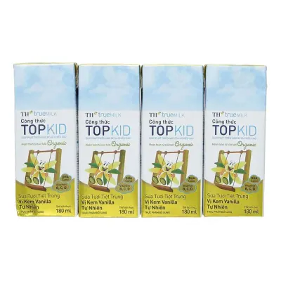 Lốc 4 Hộp Sữa Tiệt Trùng TH true MILK Topkid Vị Vani 180ml