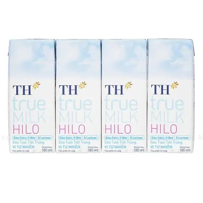 Lốc 4 Hộp Sữa Tươi Tiệt Trùng TH true MILK Hilo Ít Lactose Vị Tự Nhiên 180ml